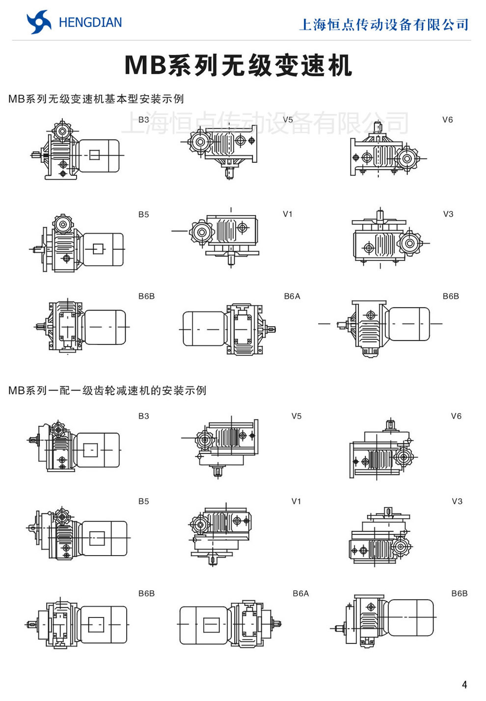 MB無級變速機—基本型安裝示例,外形尺寸與安裝尺寸