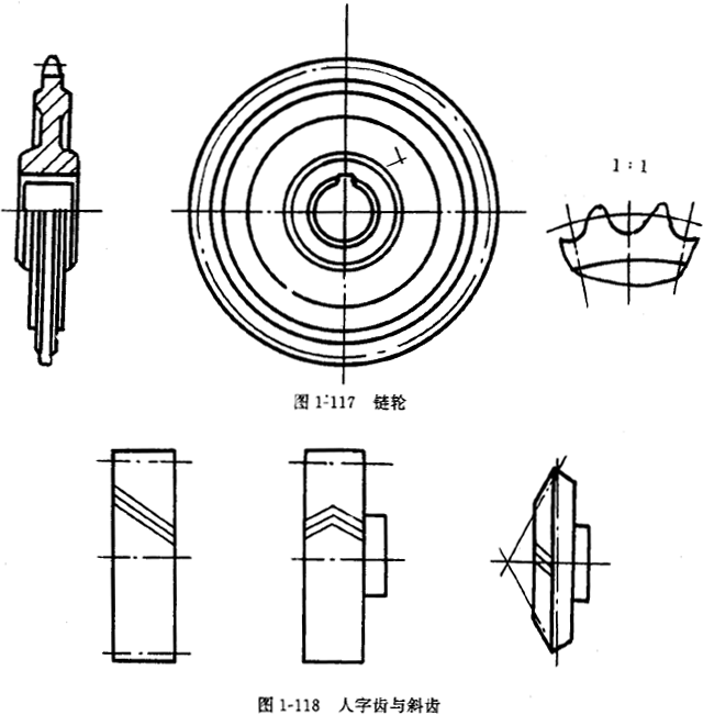 鏈輪的畫法、齒輪、蝸輪、蝸杆齧合畫法