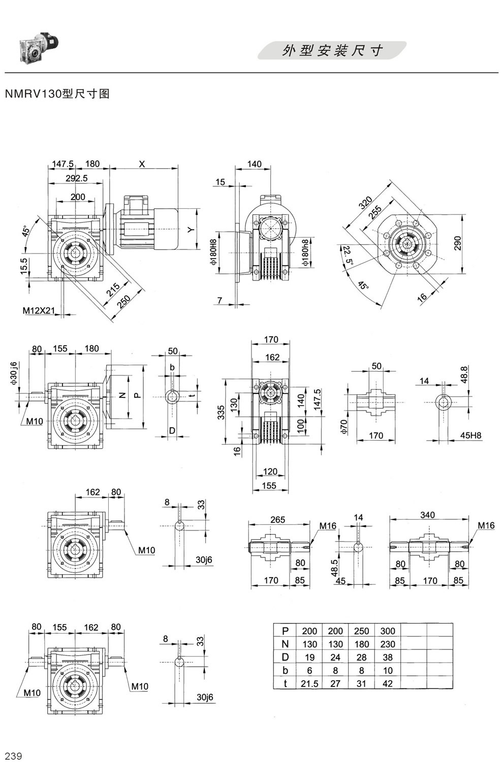NMRV130,NRV130,RV130型蝸輪蝸杆減速機外形尺寸圖