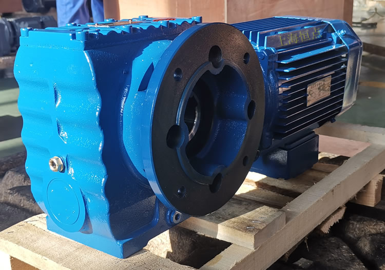 SAF67減速機 輸入配方殼電機 輸出通孔加法蘭 藍色油漆-上海恒點