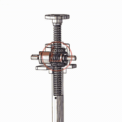 以右側蝸杆爲例，面對著蝸杆時，蝸杆順時針旋轉，絲杆下降；蝸杆逆時針旋轉，絲杆上升。