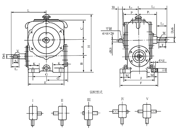圓柱蝸杆減速器的外形、安裝尺寸及裝配形式